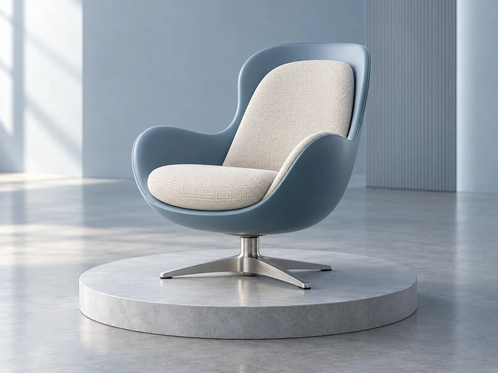 Blue lounge chair in an independent design studio